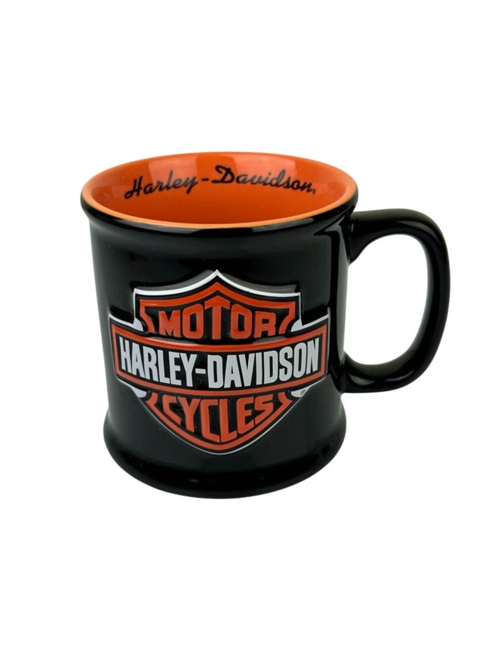 Harley-Davidson Motorcycles Black Orange Logo Ceramic Coffee Mug Biker 2002